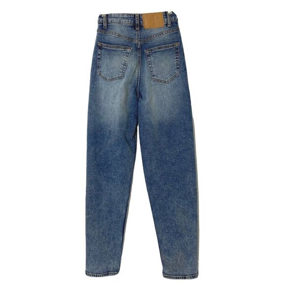 H & M Divided Women's size 0 Mom High Waist Tapered Distressed Blue Denim Jeans - Picture 2 of 12